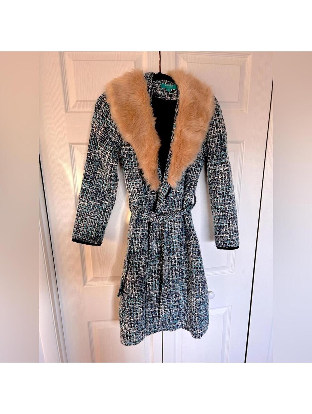 Women’s Wool Jacket With Faux Fur Trim - Brand New